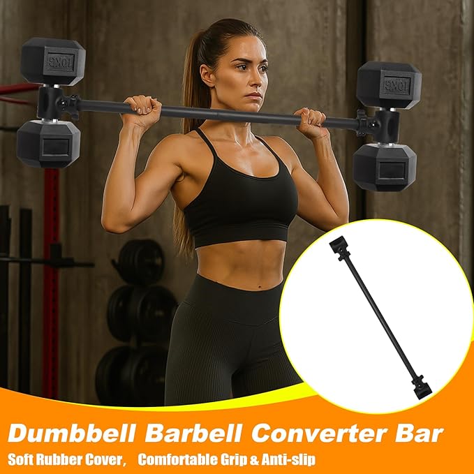 Dumbbell Barbell Converter Bar, Adjustable Weight Dumbbell to Barbell Converter, Easy Grip & Installation Weight Lifting Bar, Ideal for Strength Training Home Gym