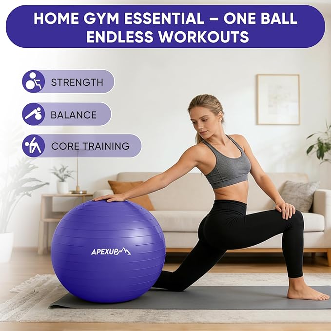 APEXUP Yoga Ball Exercise Ball Anti Slip Heavy Duty for Fitness, Balance & Core Workout, Balance Training, Pregnancy & Physical Therapy, 5 Sizes