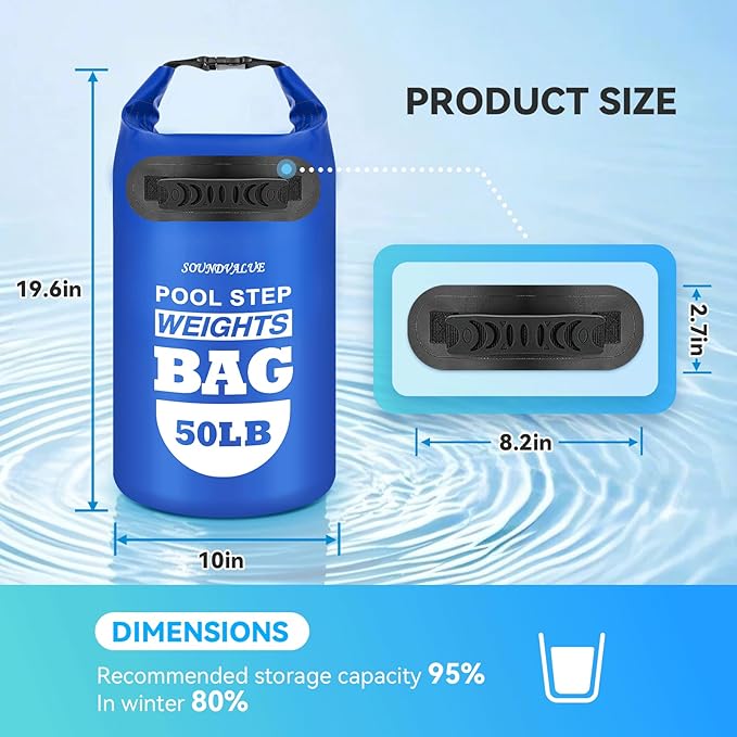 2 Pack 50lb Heavy Duty Pool Ladder Weights, Sand Fillable Universal Sand Bags Step Anchors, 500D PVC Durable Waterproof & Foldable Sandbags for Above Ground Swimming Pools Stair,with Handle(Navy Blue)