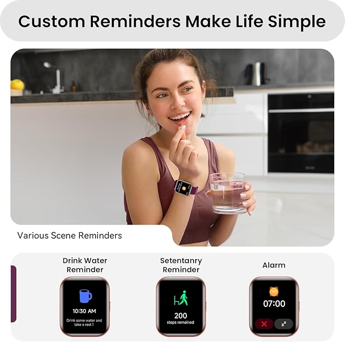 Smartwatches for Women Men Gifts, iOS Android Smart Watch with Health Monitor, Activities Track,Schedule Reminders, 3ATM Waterproof Fitness Tracker Running Watch for BT/Call/AI/Alexa Voice-Dark Purple