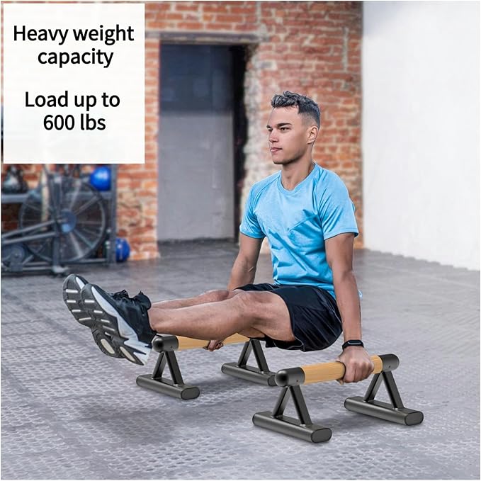 SELEWARE Wood Push Up Bars & Parallettes Bundle - Anti-Slip Handstand Bars for Calisthenics, Fitness, Floor Workouts - Solid Wood with Sturdy Metal Bracket, Supports 600 lbs