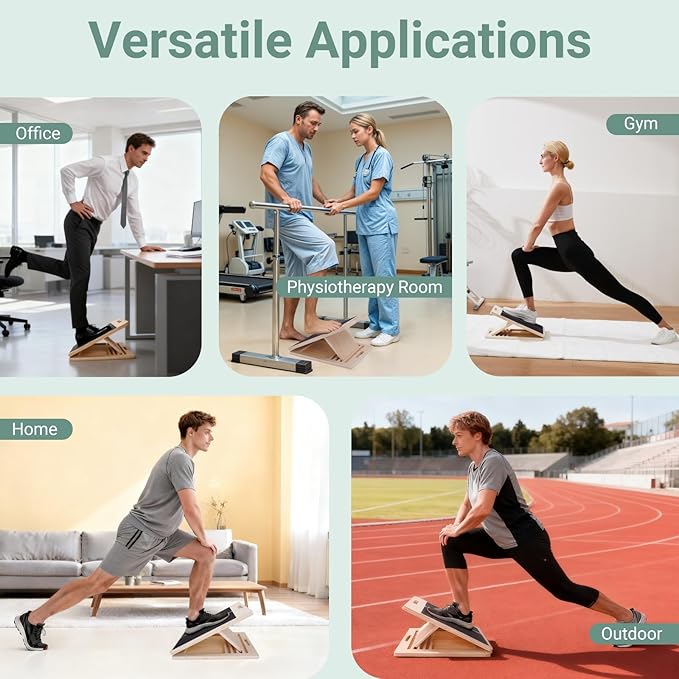 Adjustable Wooden Slant Board for Calf Stretching, Deeper Stretch Incline Board, 5 Angle Levels, Non Slip Stable Design, 400 lb Capacity, Training Guide Included
