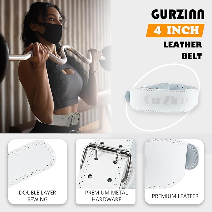 9mm Leather Fitness Weight Lifting Belt for Women&Men with 4 Inches Padded Lumbar Support for Power Lifting Workout & Squats Exercise