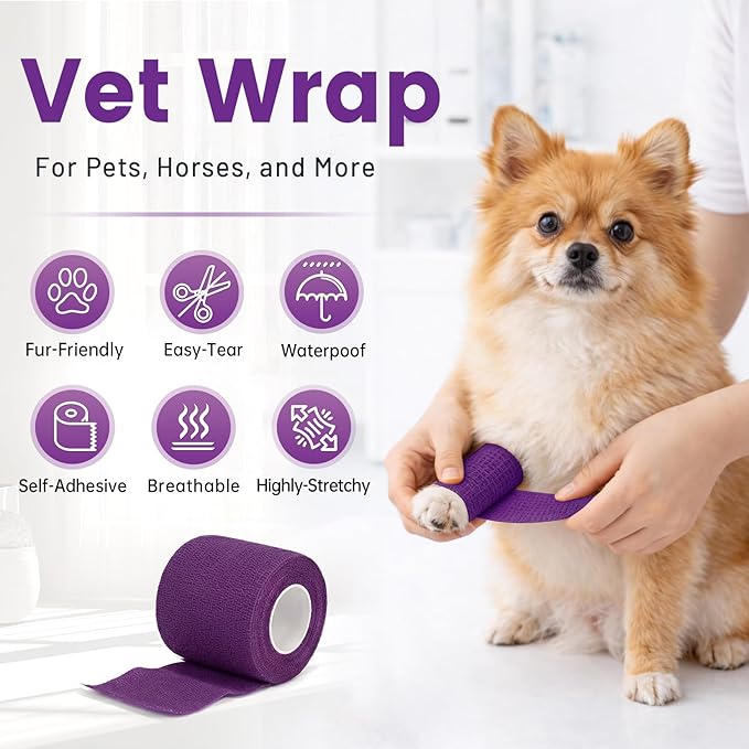 18 Pack Self-Adherent Cohesive Wrap Bandages, Elastic Self Adhesive Tapes, Breathable Cohesive Bandage Tape, 2 Inch Wide Purple Elastic Sports Tape for Athletic Support on Wrist Ankle and Knee