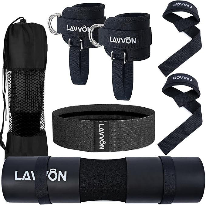 7Pcs-Barbell Pad Set for Hip Thrust - Squat Pad, Bench Press Workout Foam Weight Lifting Bar Cushion,Gym Accessories for Women with Bar Bad,with Gym Ankle Straps,Hip Resistance Bands,Lifting Strap