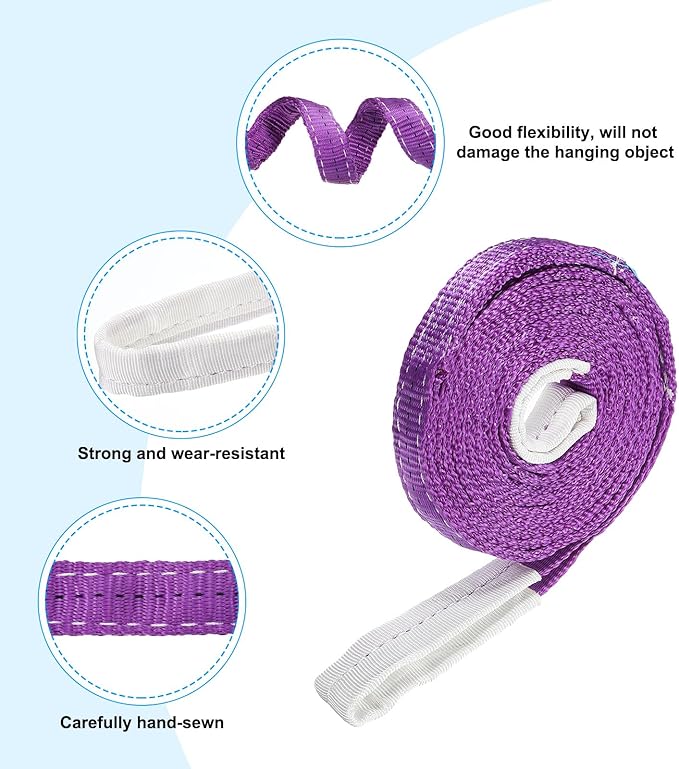 PATIKIL Lifting Slings Straps, 1 Pcs Polyester 12ft Heavy Web Slings Duty Flat Lifting Belts Pull Lifting Straps Slings Mount(2204lbs), Purple