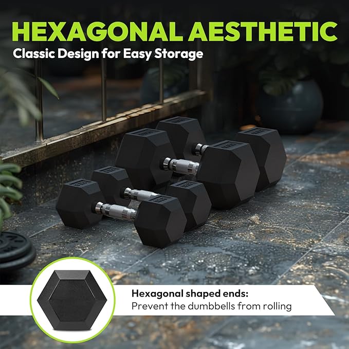 Hex Dumbbell Set, 2.5-65 lb Rubber Encased Exercise & Fitness Dumbbells, Weights Dumbbells Set of 2, Hand Weight for Strength Training