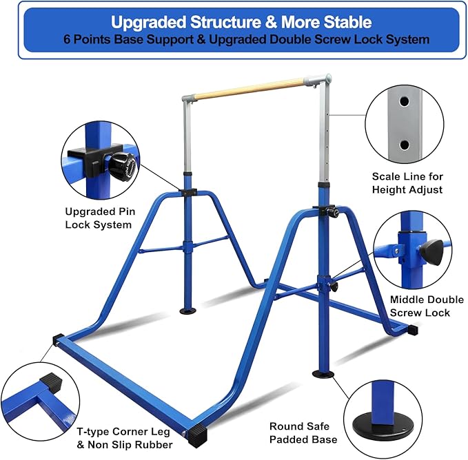 Foldable & Moveable Gymnastics Horizontal Bar with Rings,3’to 5’Adjustable Height Expandable Junior Kip Bar for Home,Indoor Gym Equipment for Kids