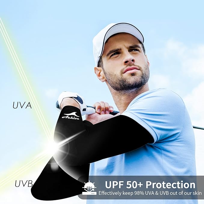 Achiou Cooling Ice Silk Arm Sleeves, Summer UV Sun Protection Compression Sleeves UPF 50+ for Women Volleyball Youth Sports