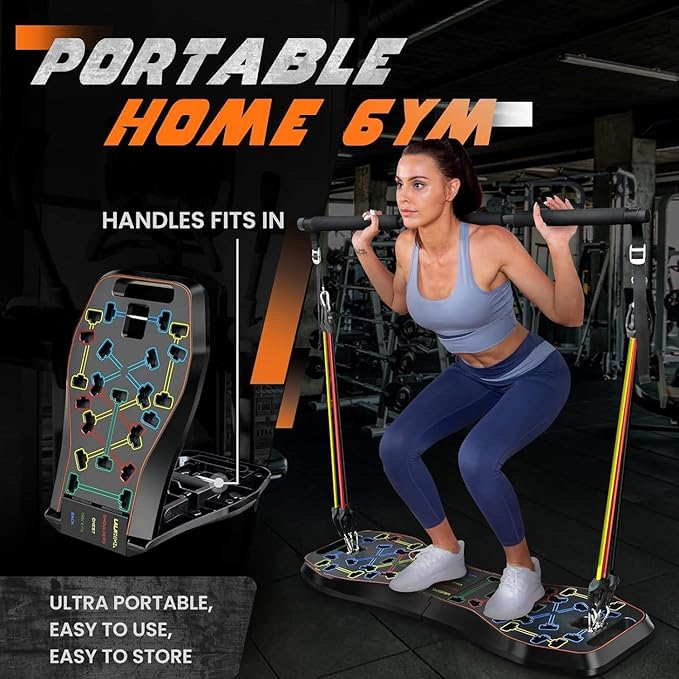 LALAHIGH Push Up Board,36 in 1 Home Gym Equipment with Ab Roller Wheel & Resistance Bands, Portable Foldable Workout Board for Full Body Strength Training Men Women,Gift for Boyfriend