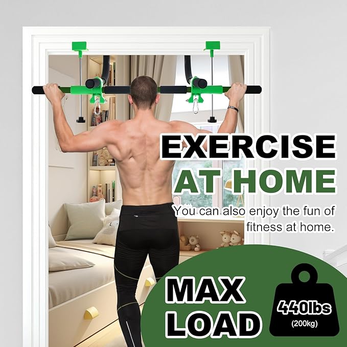 Doorway Swing for Kids & Door Pull Up Bar for Adults, Indoor Kid Swing with 4 Accessories, Multi-Function Doorway Gym, Fits Door Frame 24.41-30.51'' W x 3.94-6.69'' Thickness (Dark green)