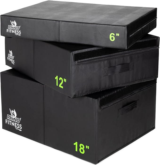 Champion Sports Foam Plyometric Box Set with 6", 12", and 18" Included - Durable Jump Boxes for Training with Handles, Hook and Loop Flaps - Stackable Cross Traning Plyo Box, Jumps for Gym