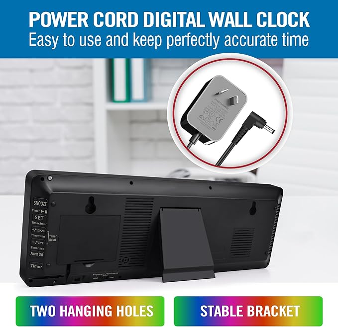 TXL16.5 Digital Wall Clock Large Display, LED Wall Clock RGB Color Changing, Count Up/Down Timer Clock with Remote Control, Adjustable Brightness Alarm Clock for Home, Office, Gym, Elderly, Auto DST