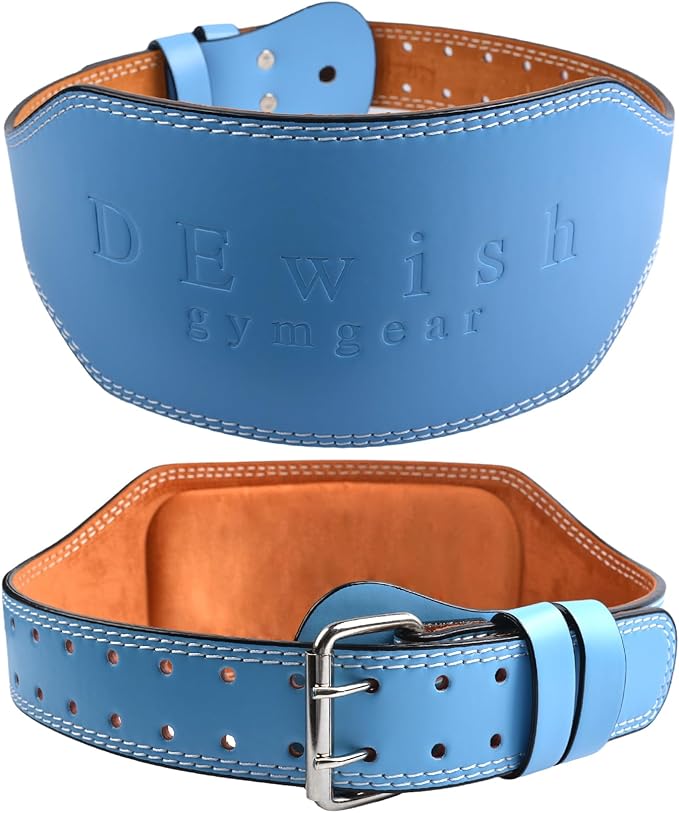 Leather Gym Fitness Belt, 4" & 6" Padded Lumbar Back Support, 10 Adjustable Holes for Weightlifting Powerlifting Bodybuilding Deadlift Squat Workout Strength Training