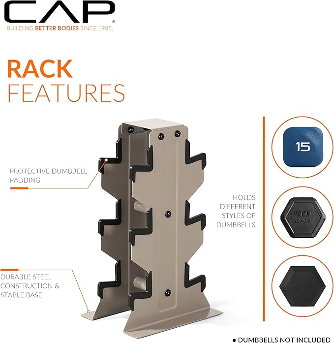 CAP Barbell Rubber Coated Hex Dumbbell Set with Vertical Rack | 100-300 lbs Free Weights Dumbbells Set for Home Gym | Multiple Options