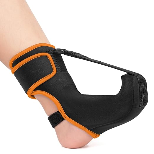 Plantar Fasciitis Night Splint Sock: Upgraded Plantar Fasciitis Brace with Support Plate for Women Men for Achilles Tendonitis Foot Drop Heel Spur Pain Relief Black-Orange Small