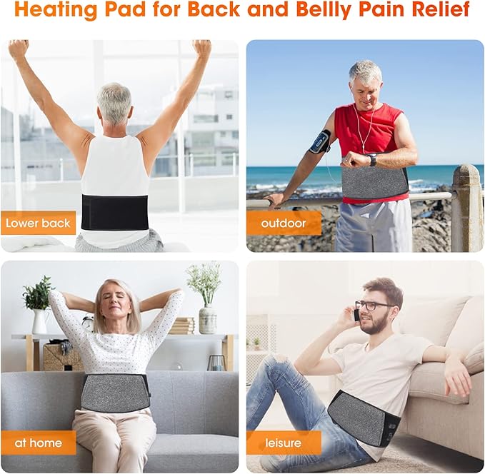 Heated Waist Belt, Cordless Heating Pad for Lower Back and Belly, Rechargeable Battery Powered