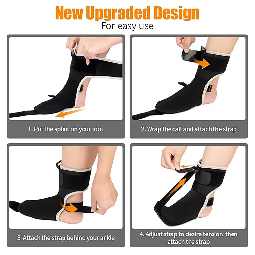 Plantar Fasciitis Night Splint Sock Upgraded Plantar Fasciitis Brace for Women Men with Arch Support for Achilles Tendonitis Foot Drop Heel Spur Pain Relief Black (Large)