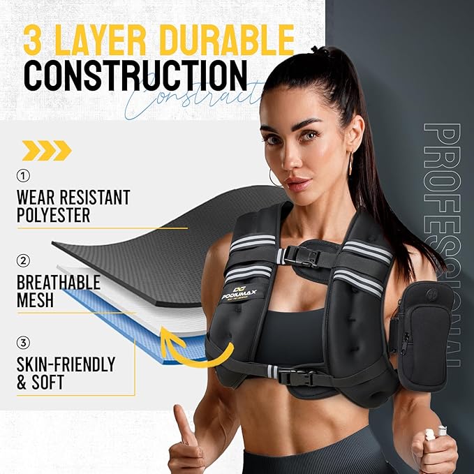 PodiuMax Weighted Vest for Women, 6lb/8lb/12lb/16lb/20lb/25lb/30lb with Adjustable Straps&Phone Bag, Snug Fit, Womens Weighted Vest for Walking, Strength Training, Running, Muscle Building,Weight Loss