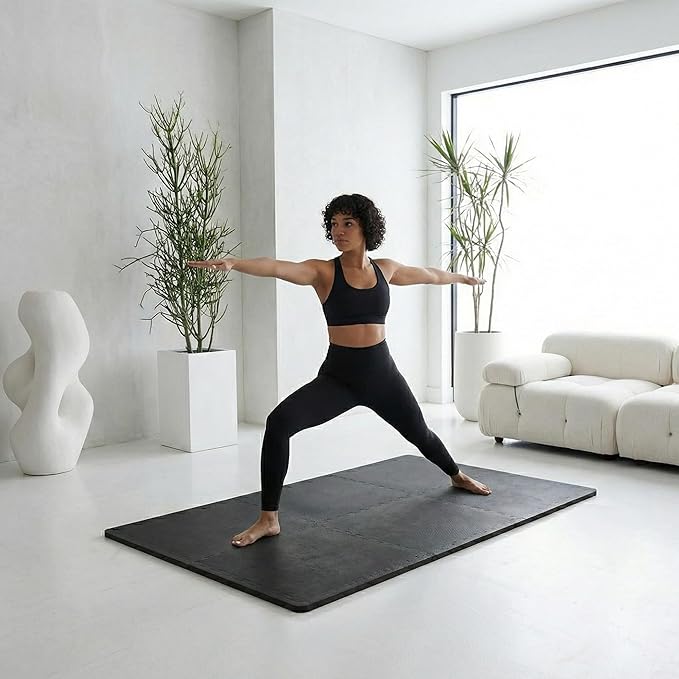 BalanceFrom Puzzle Exercise Mat 1/2' Thick, EVA Interlocking Foam Floor Tiles for Home Gym, Mat for Home Workout Equipment, Floor Padding for Kids, Black, 24 in x 24 in x 1/2 in, 24 Sq Ft - 6 Tiles