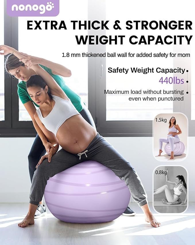 nonogo Birthing Ball for Pregnancy with Resistance Bands- Exercise Ball for Working Out, Yoga, Physical Therapy, Maternity Physio, Balance Stability Ball with Pump