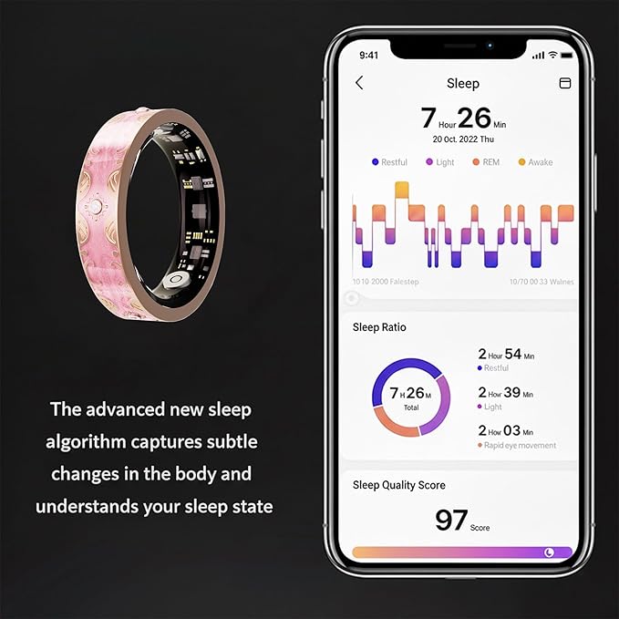 Smart Ring for Women Gift, Fitness & Vital Signs Monitoring, Sleep Tracker/Remote Photography/No Subscription(Pink,10#)