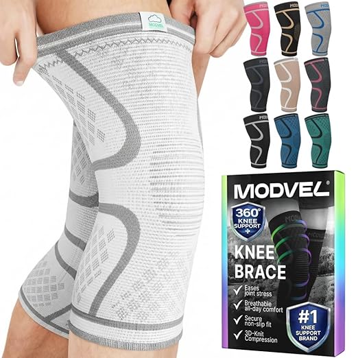 Modvel 2 Pack Knee Brace for Women & Men - Knee Support for Walking, Knee Compression Sleeves for Pain Relief, Knee Sleeves for Women, Knee Sleeves for Men, Knee Brace for Sports, Workouts & Arthritis