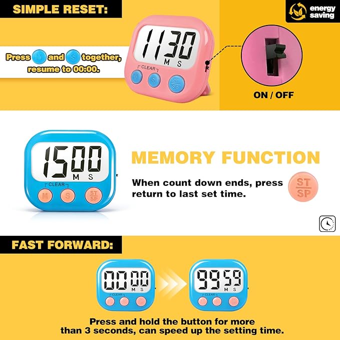 Classroom Timers for Teachers Kids Large Magnetic Digital Timer Teacher Supplies 24 Pack-Blue Pink