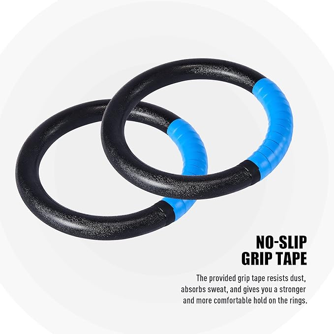 ZELUS Gymnastic Rings, Exercise Olympic Rings with Adjustable Straps, Steel Buckles, Perfect for Workout, Strength Training, Pull-Ups and Dips (Black)