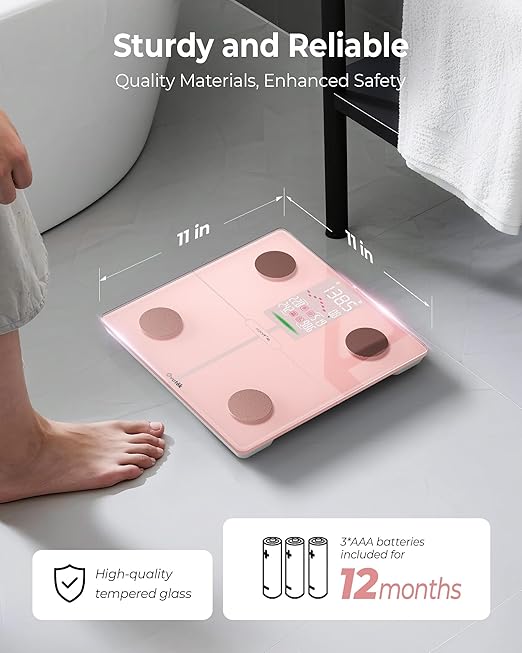 Ovutek Smart Scale for Body Weight, Professional Bathroom Digital Weighing Scale with BMI, Body Fat, Muscle Mass, Accurate Bluetooth Home User Health Equipment Sync Apps - Pink