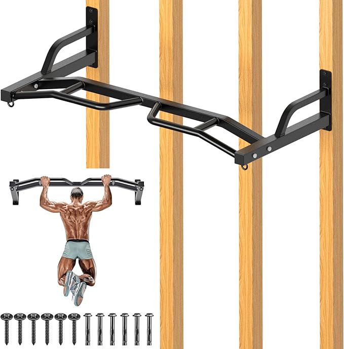Kipika 48" Ceiling Mounted Pull Up Bar, Heavy Duty Multi-Grip Chin Up Bar,Mounted Pullup Bar, Adjustable Height, Pull Up Bands for Chin Ups & Body Stretching, Ideal for Home Gym and Strength Training