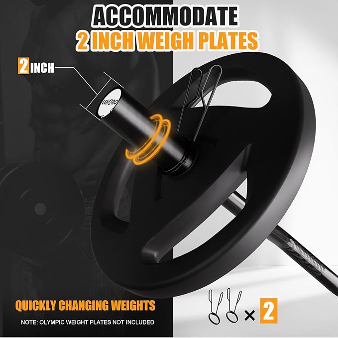 Olympic Barbell Bar 4FT, 350LB EZ Curl or Straight Weight Lifting Bar, Fits 2-Inch Olympic Plates, Rotating Sleeves, 2 Spring Collars, Knurled Strength Training Bar for Home Gym