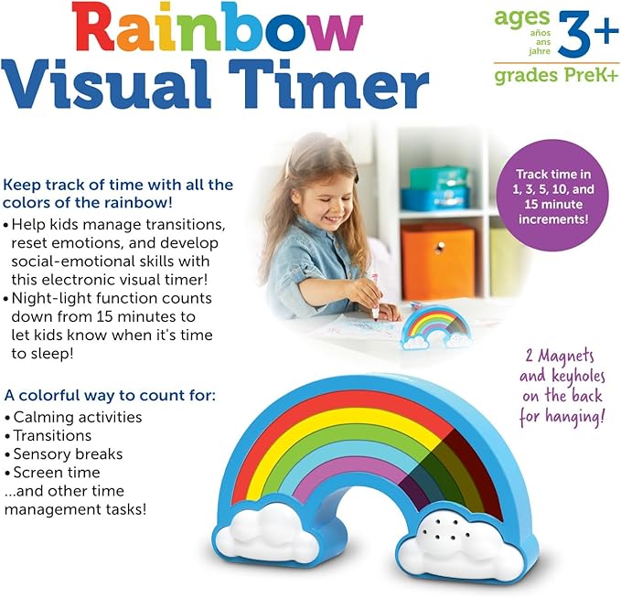 Learning Resources Rainbow Visual Timer-Time Management for Children,Audio and Visual Alarms,Schedule for Kids,Social Emotional Learning Skills,Countdown-for Teachers,Classroom Must Haves,(Pack of 6)