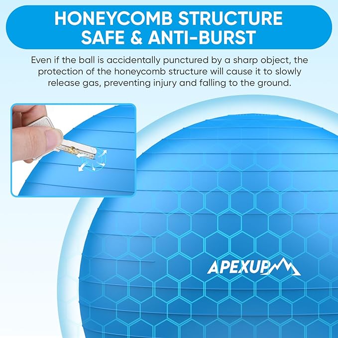 APEXUP Yoga Ball Exercise Ball Anti Slip Heavy Duty for Fitness, Balance & Core Workout, Balance Training, Pregnancy & Physical Therapy, 5 Sizes