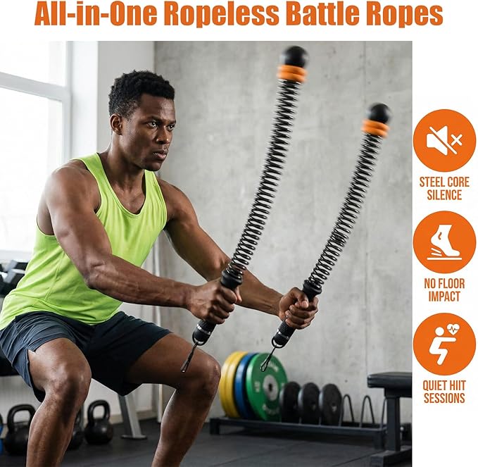 Adjustable Ropeless Battle Ropes - Cordless Weighted Training Ropes for Home Gym | HIIT Workouts | Portable Exercise Equipment for Full Body Strength Training