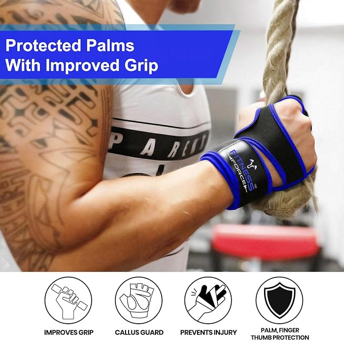 FITNESS FORCE Ventilated Weightlifting Gloves Workout Gloves for Men & Women with Built-in Wrist Wraps Fingerless Gym Gloves for Men Perfect for Exercise Fitness, Weight Lifting, Cross Training