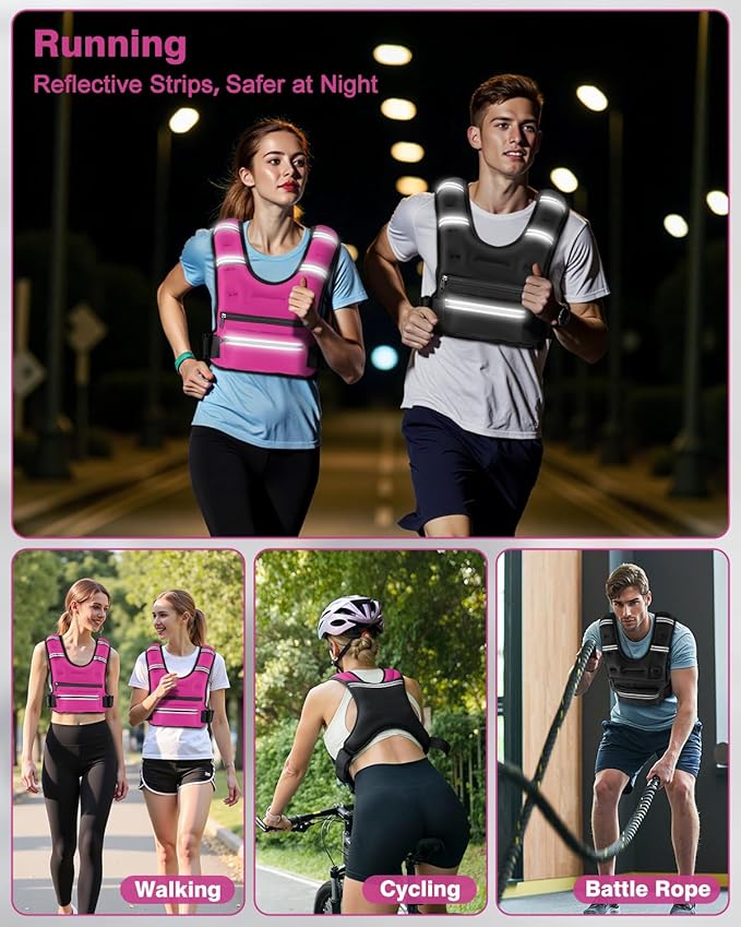 Weighted Vests for Women Men, 8 12 16 20 lb Weighted Vest with Storage Pockets, Rucking Vest with Reflective Stripe, Adjustable Straps Weight Vest for Running, Walking, Workout, Training