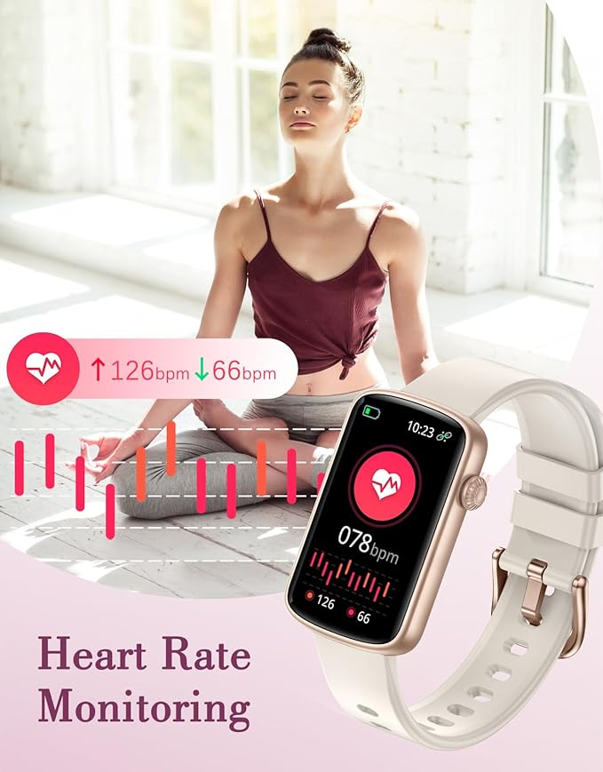 Fitness Watches for Women, LYNN2 Fitness Tracker with Heart Rate Monitor Blood Oxygen/Sleep Tracker Pedometer, Slim Step Tracker Watch for iOS/Android Phones Waterproof (Milky White)