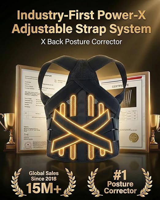 Posture Corrector for Women & Men, Back Brace Advanced Full Back Support for Upper & Lower Back Pain Relief, Spine, Neck, and Hump, X-Style Medical-Grade Lumbar Support System with Adjustable Shoulder Straightener and Breathable Design for Long Sitting...