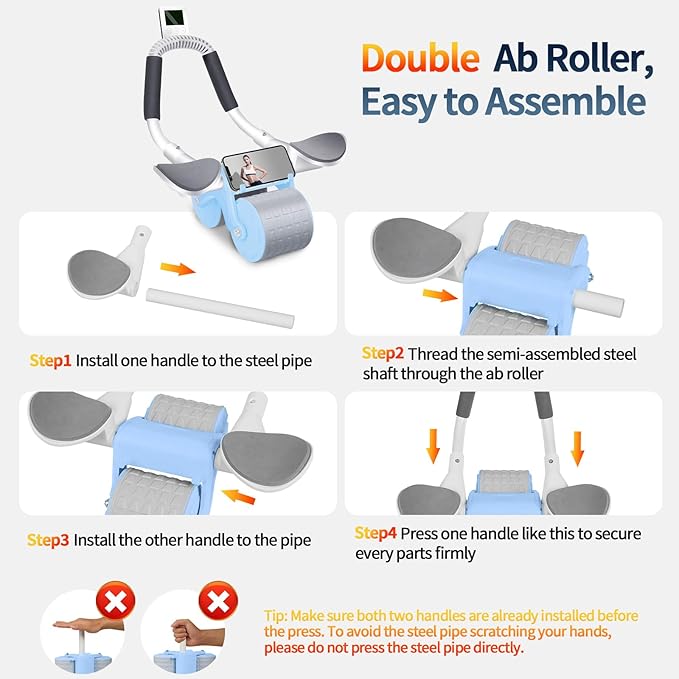 2026 Upgraded Automatic Rebound Ab Roller with Elbow Support, Dual Wide Wheel Ab Workout Equipment for Core Strength Training, Silent Ab Wheel for Beginners Men Women Home Gym Fitness