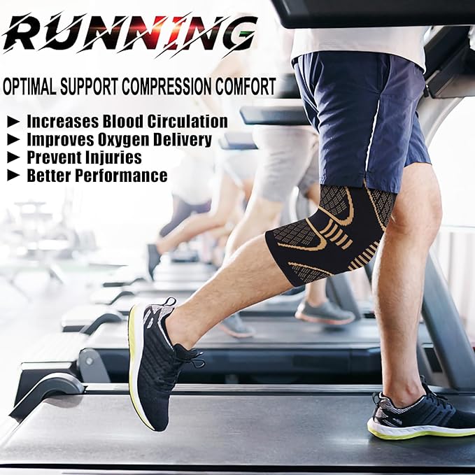 Double Couple 2 Pack Copper Knee Brace Knee Compression Sleeve Support for Men Women Knee Pain Working Out Running Sport Arthritis
