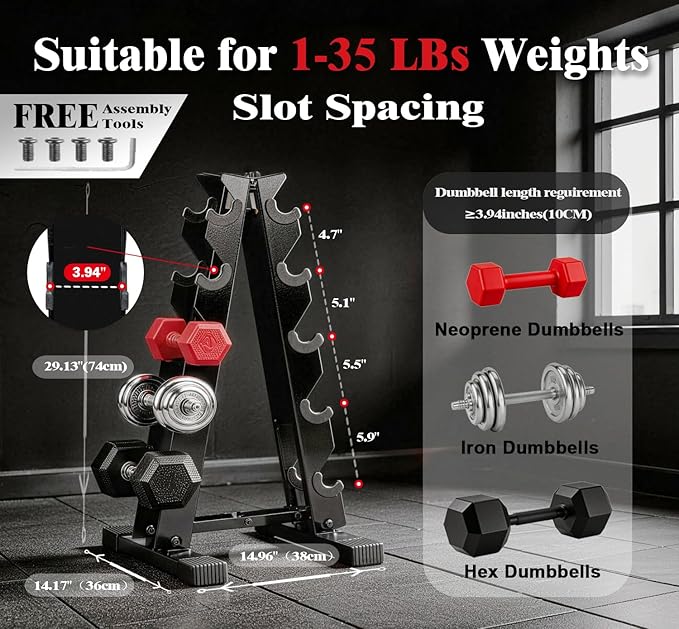 5 Tier Dumbbell Rack, Weight Rack for Home Gym - 260 LBS Capacity - Steel A-Frame Dumbbells Storage Space Saving Folds Up Design (No Dumbbells Rack Only)