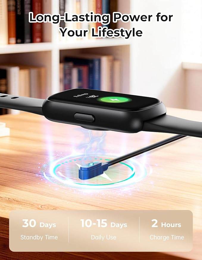 Fitness Tracker with 24/7 Heart Rate Monitor, Sleep Tracker - 3 ATM Waterproof Fitness Watch Calorie Step Counter Smart Watch Includes 3 Sport Bands for Android iOS Women Men, Black