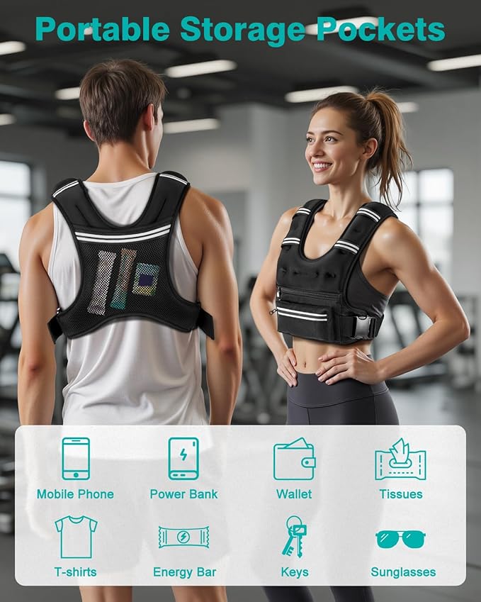 Weighted Vests for Women Men, 8 12 16 20 lb Weighted Vest with Storage Pockets, Rucking Vest with Reflective Stripe, Adjustable Straps Weight Vest for Running, Walking, Workout, Training
