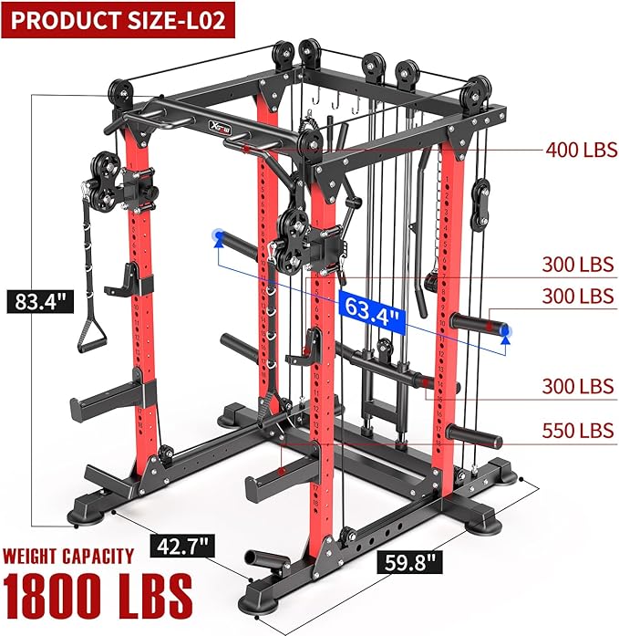 Multi-Purpose Squat Rack,Smith Machine Weight Rack Set with Cable Crossover System, Home Gym Power Racks, Power Racks and Packages