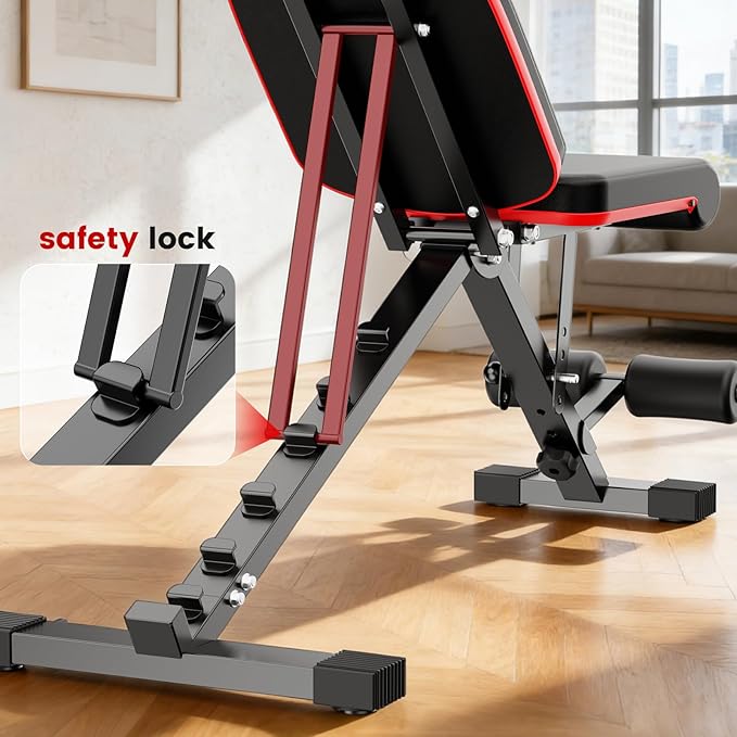 ALSO GO Adjustable Weight Bench, Workout Benches with Leg Extension & Extended Headrest, Foldable Incline Decline Bench Press, Roman Chair, Full Body Strength Training Equipment for Home Gym