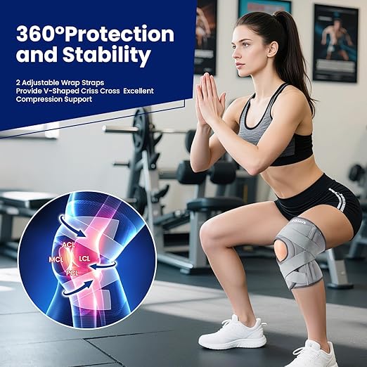 JOMVD Knee Brace for Knee Pain, Meniscus Tear, Adjustable Knee Support with Side Spring Stabilizers for ACL,Meniscus Tear, Arthritis, Patella Stability, Knee Pain Relief, Women and Men,Large