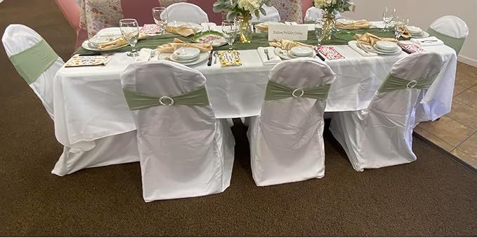 Pack of 50 Spandex Sage Green Chair Sashes Bows Elastic Chair Cover Bands Slider Buckles for Wedding Reception Banquet Bridal Decorations - Sage Green