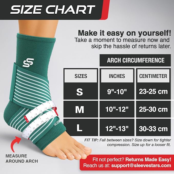 Sleeve Stars Ankle Brace for Women & Men, Ankle Wrap for Sprain, Compression Sleeve for Plantar Fasciitis Relief, Easy Customizable Support: w/ Removable Strap (Single/M:10"-12"/Turquoise)