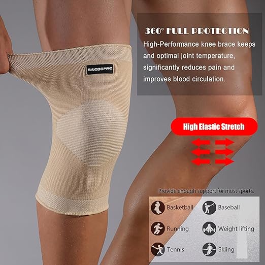 Knee Brace for Pain Relief - Knee Compression Sleeves for Men and Women, Knee Support Leg Brace for Meniscus Tear, Running, Weightlifting, Workout, ACL, Arthritis, Joint Pain Relief(Nude,M)